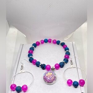 Pink and Blue Beaded Jewelry Set